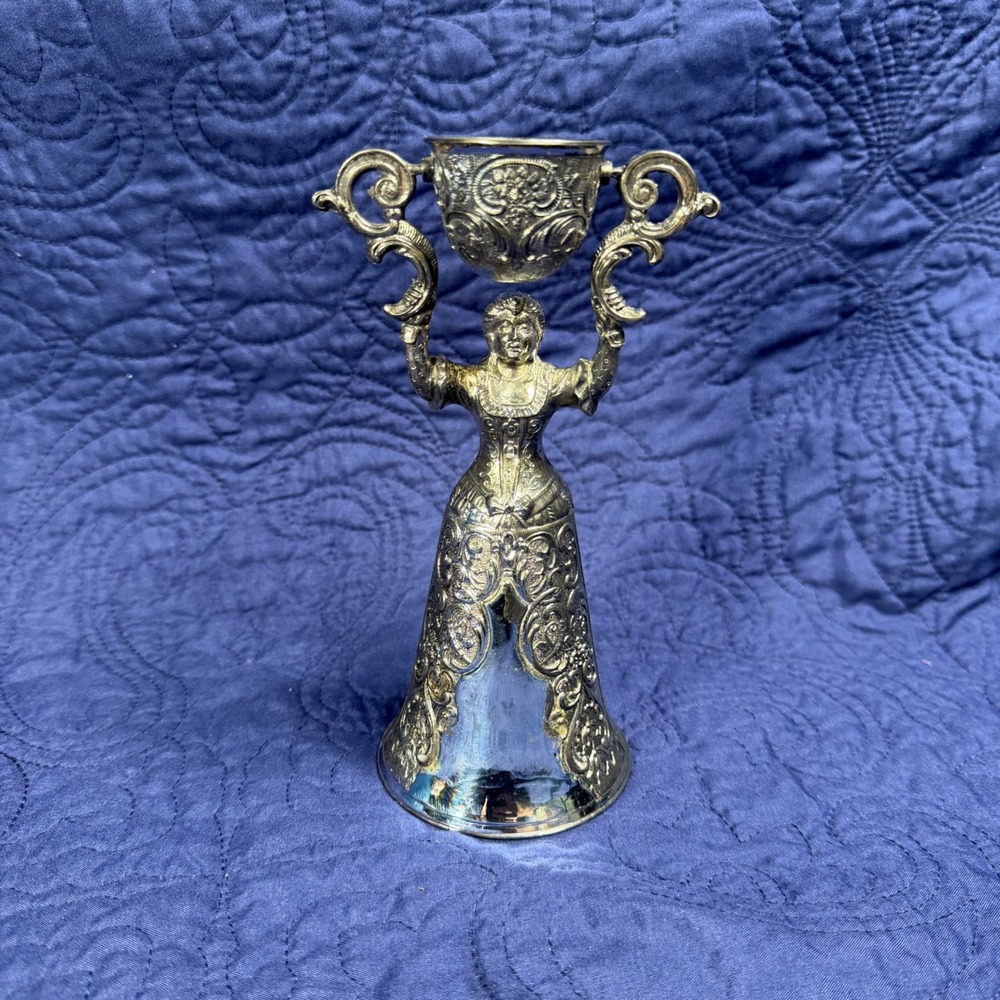 Vintage Silver Plated German Wager Cup Bridal Wedding Cup Maiden Swivel Chalice